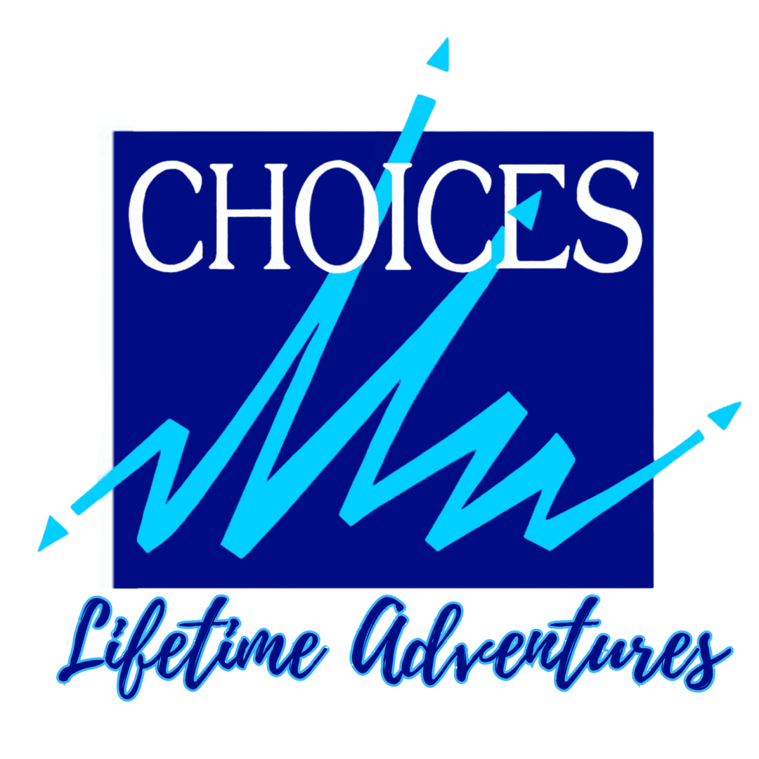 Choices Lifetime Adventures logo with mountain design.